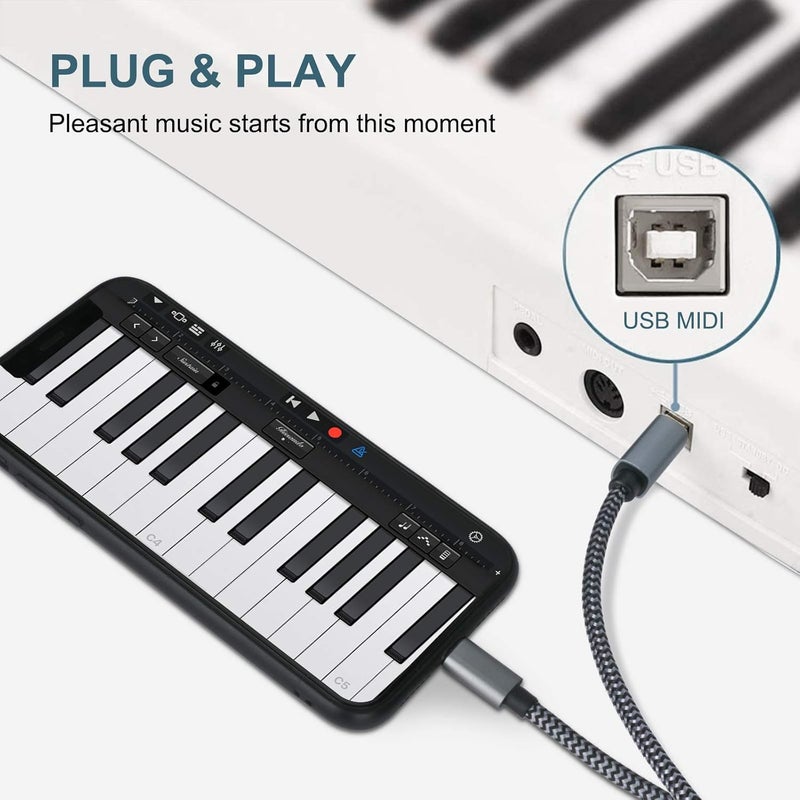 WORLDBOYU Lightning to MIDI Cable USB OTG Type B Cable for Select iPhone, iPad Models for Midi Controller, Electronic Music Instrument, Midi Keyboard, USB Microphone (20FT) - Image 5